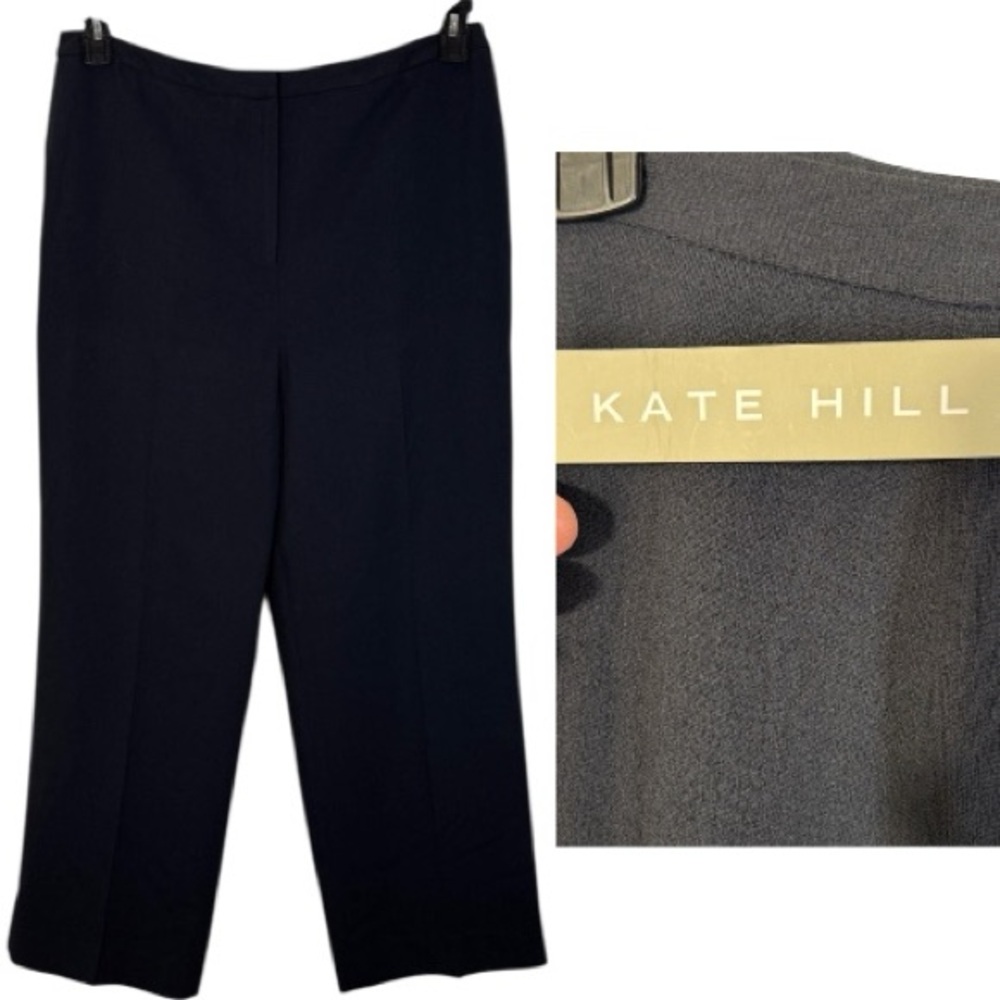 Kate Hill Pants Navy Cropped Pleated Lined High-Rise in Size‎ 16  NWT
